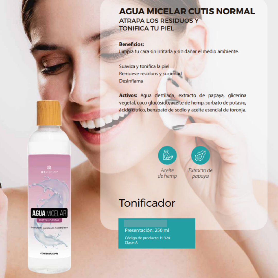 Agua Micelar Biodegradable Para Cutis Normal 250 Ml Beohemp 4580