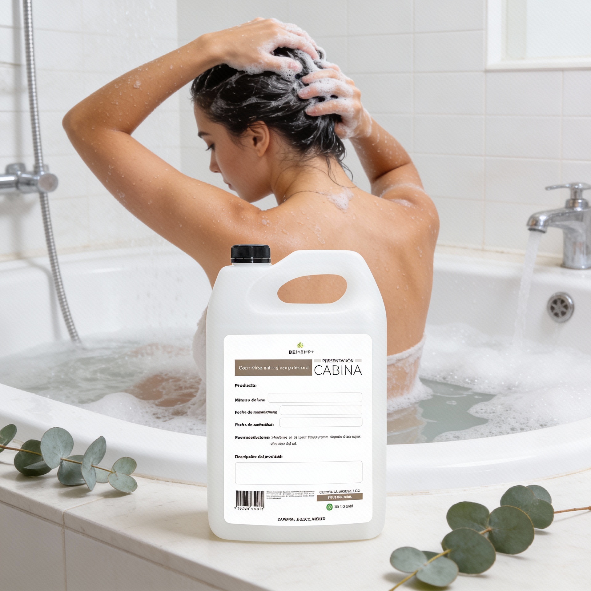 Shampoo de Eucalipto 1 Galón Beohemp – Refrescante, Purificante y Anticaspa para Cabello Limpio y Saludable