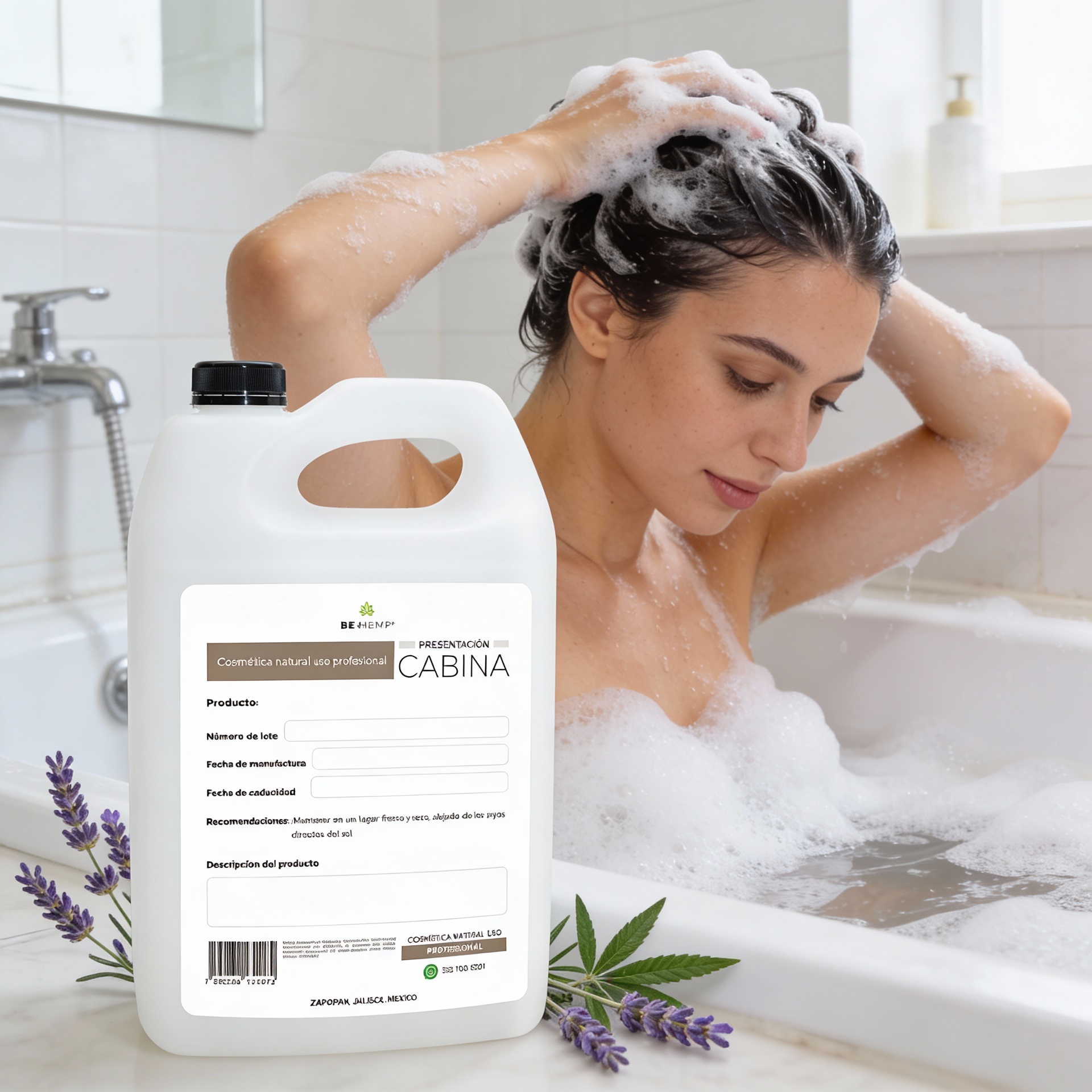 Shampoo de Lavanda 1 Galón Beohemp – Relajante, Suavizante y Anticaspa para Cabello Fuerte y Saludable