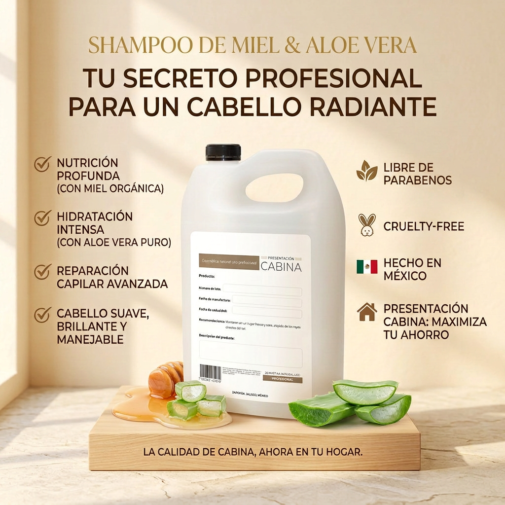 shampoo profesional hidratante de miel y aloe vera alto rendimiento 1 galón