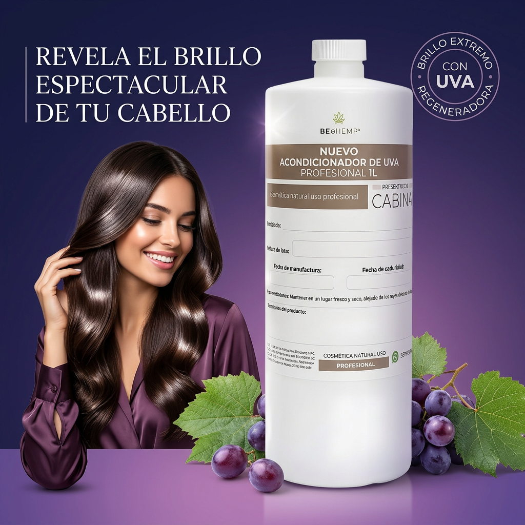 Acondicionador Vegano de Uva Beohemp | 1 Litro | Extra Brillo, Nutrición e Hidratación Profunda | Biodegradable y Sin Parabenos | Para Todo Tipo de Cabello - Image 3