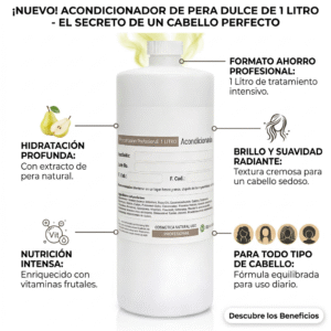 Acondicionador Vegano de Pera Dulce Beohemp | 1 Litro | Extra Brillo, Nutrición e Hidratación | Sin Sulfatos ni Parabenos | Biodegradable | Para Todo Tipo de Cabello