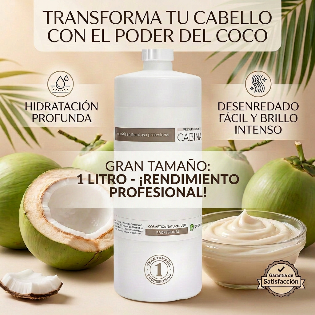 Acondicionador Vegano de Coco Beohemp | 1 Litro | Extra Brillo, Hidratación y Suavidad | Biodegradable | Sin Sulfatos ni Parabenos | Para Todo Tipo de Cabello - Image 2