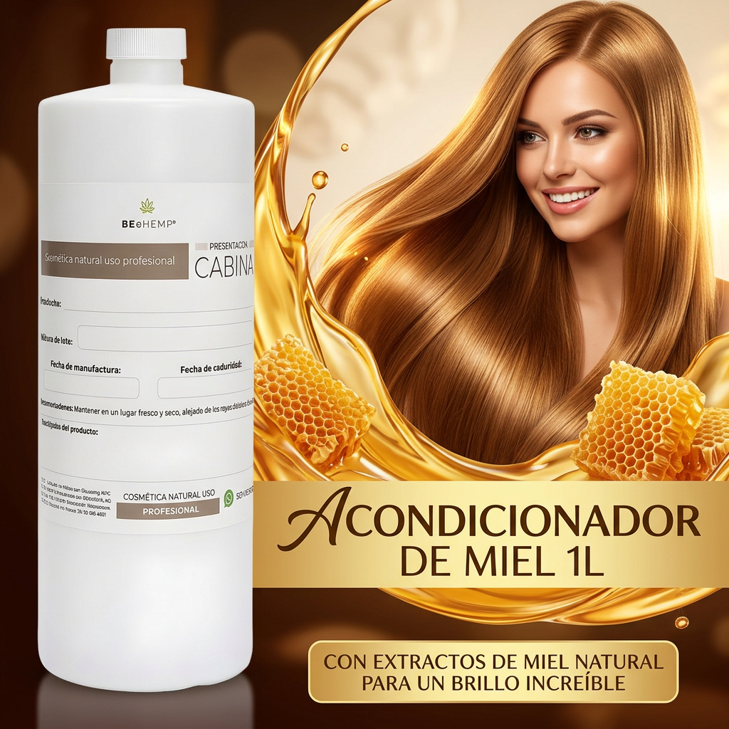 Acondicionador Vegano de Miel Beohemp | 1 Litro | Extra Brillo, Nutrición e Hidratación Profunda | Sin Sulfatos ni Parabenos | Biodegradable | Para Todo Tipo de Cabello - Image 2