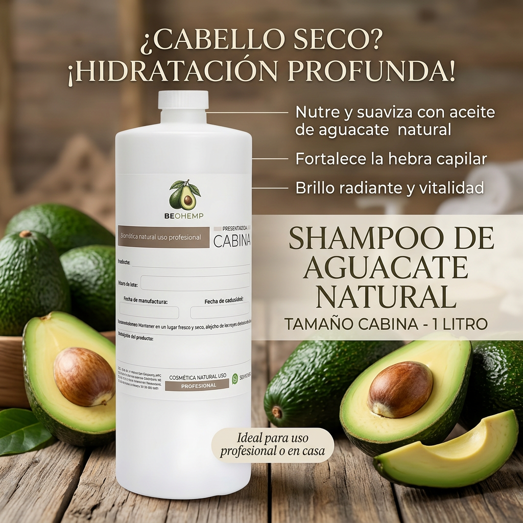 Shampoo Profesional 1 Litro Aguacate Hidratante Uso Diario Alto Rendimiento Beohemp - Image 2