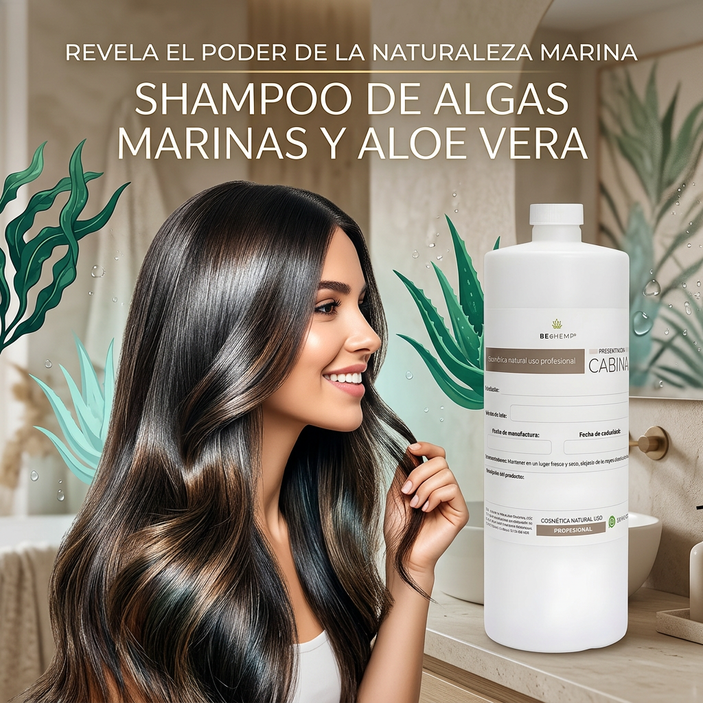 Shampoo Profesional 1 Litro algas marinas y aloe vera Hidratante Uso Diario Alto Rendimiento Beohemp - Image 4