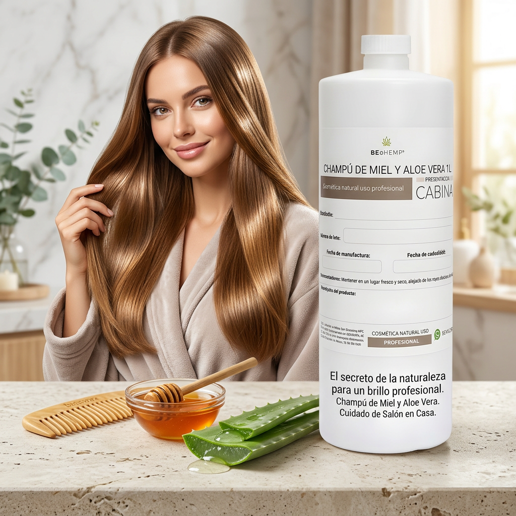 Shampoo de Miel y Aloe Vera 1 Litro Beohemp – Hidratante, Reparador y Suavizante para Todo Tipo de Cabello - Image 4