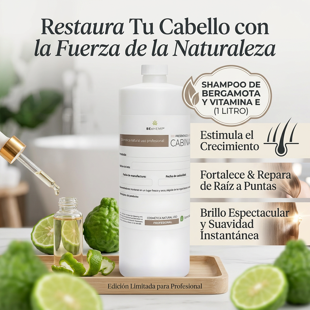 Shampoo Profesional 1 Litro Bergamota y Vitamina E Hidratante Uso Diario Alto Rendimiento Beohemp - Image 4