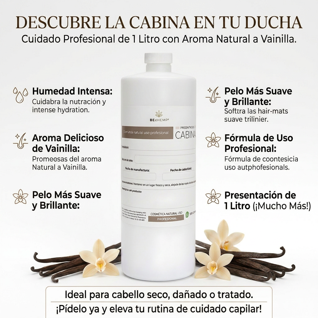 Shampoo de Vainilla 1 litro | Biodegradable, Sin Sulfatos ni ParabenShampoo de Vainilla 1 Litro Beohemp – Hidratación, Suavidad y Nutrición Natural para Todo Tipo de Cabelloos Beohemp - Image 4